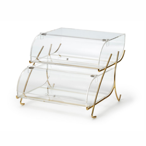 Rosseto Two-Tier Bakery Cases with Brass and Bronze Wire Stands Rosseto Two-Tier Bakery Cases with Brass and Bronze Wire Stands