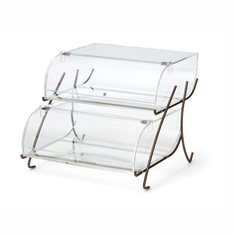 Rosseto Two-Tier Bakery Cases with Brass and Bronze Wire Stands Rosseto Two-Tier Bakery Cases with Brass and Bronze Wire Stands