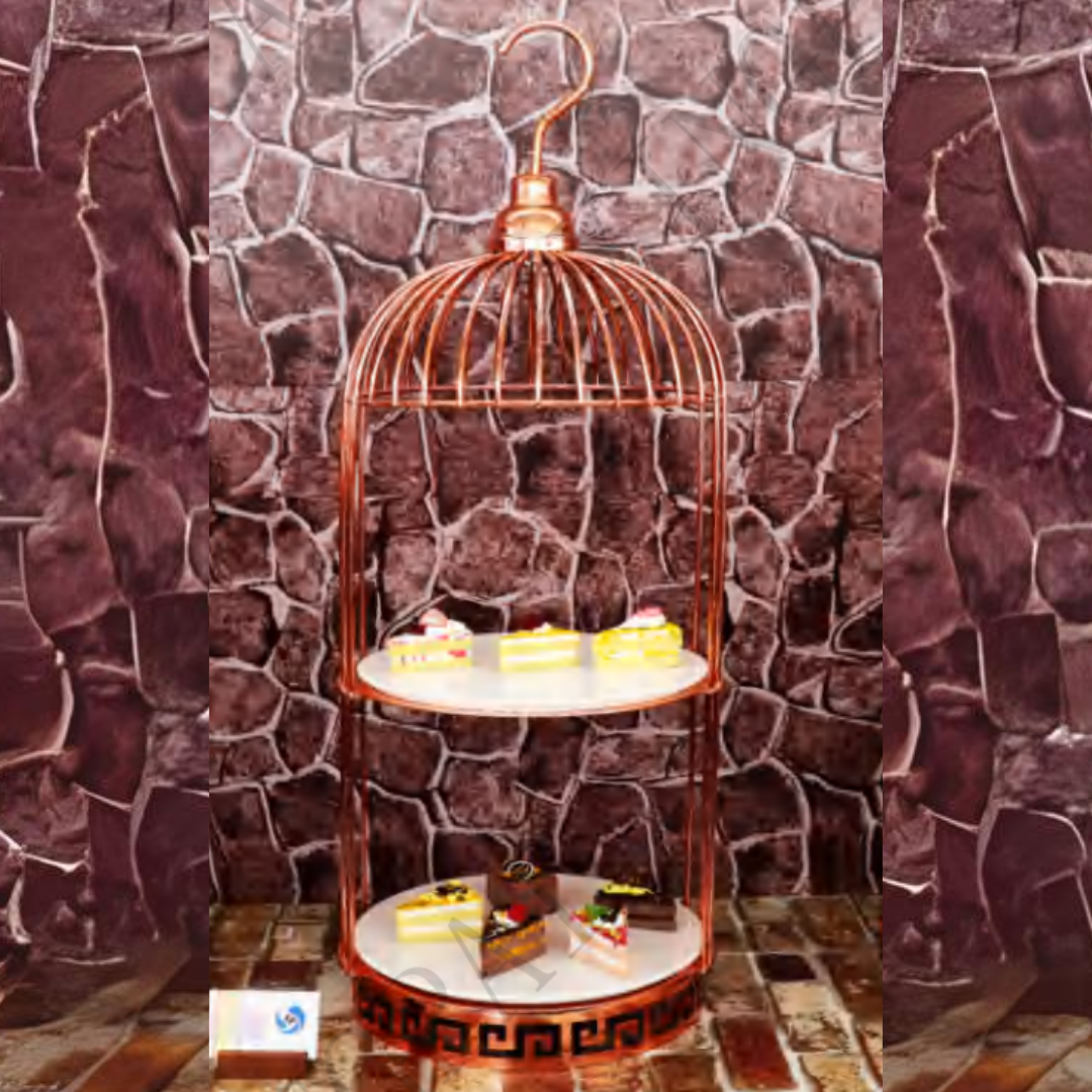 TopStyle Gold 2-Tier Bird Cage High Tea Stand Medium