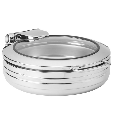 Rosseto De Luxe Round Stainless Steel Chafing Dish with Glass Lid 6.34QT CP403 Rosseto De Luxe Round Stainless Steel Chafing Dish with Glass Lid 6.34QT CP403