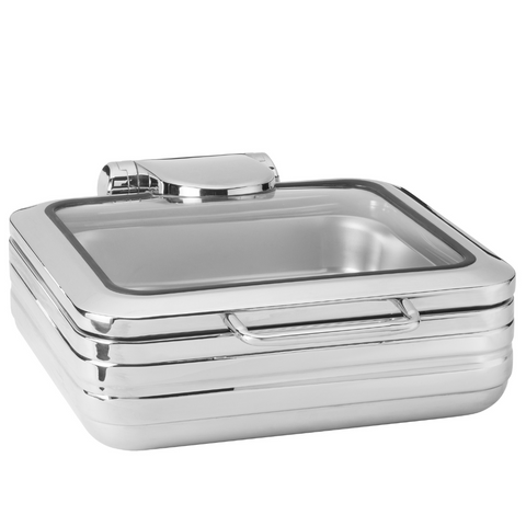 Rosseto De Luxe Square Stainless Steel Chafing Dish with Glass Lid 6.34QT CP402 Rosseto De Luxe Square Stainless Steel Chafing Dish with Glass Lid 6.34QT CP402