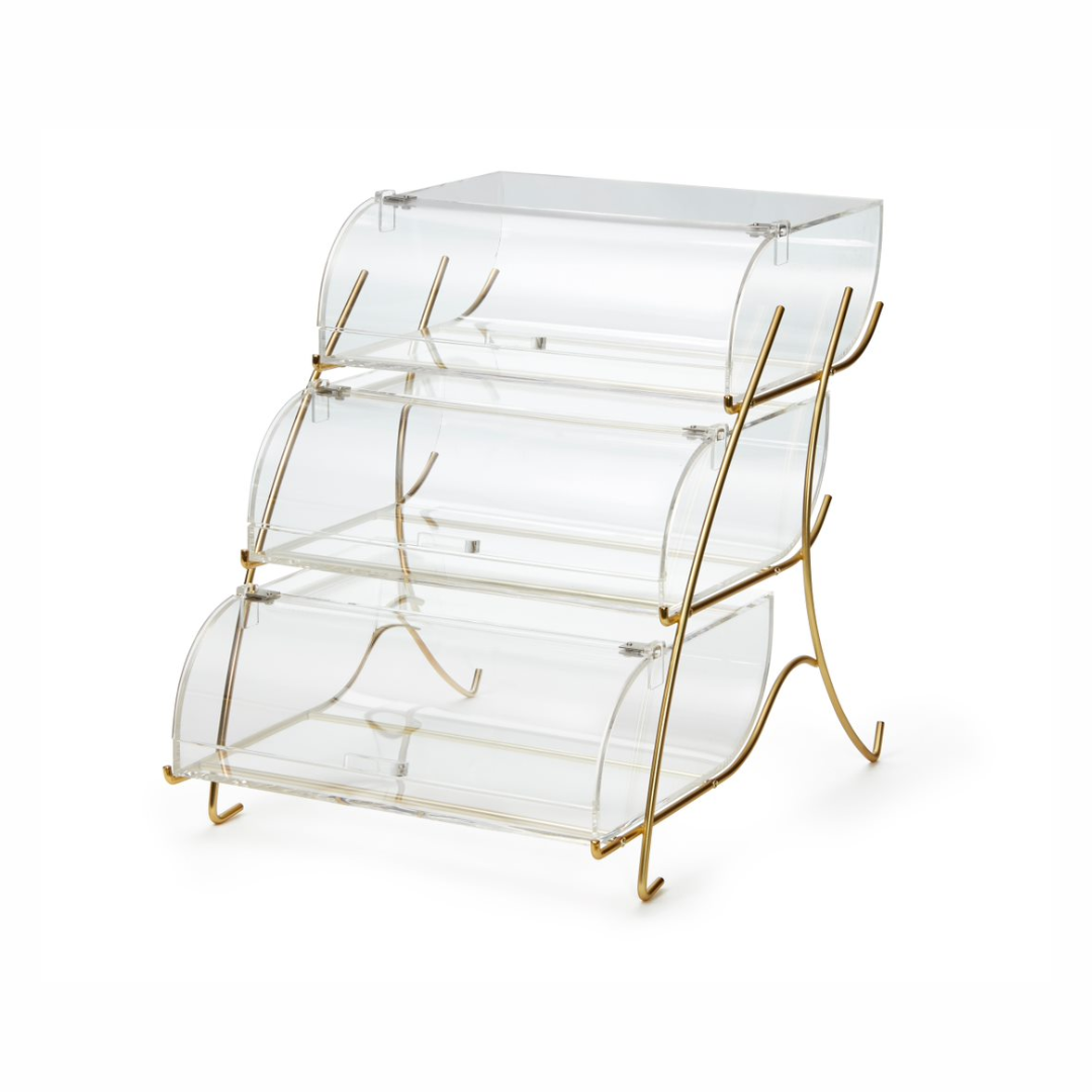 Rosseto Three-Tier Bakery Cases with Brass and Bronze Wire Stands