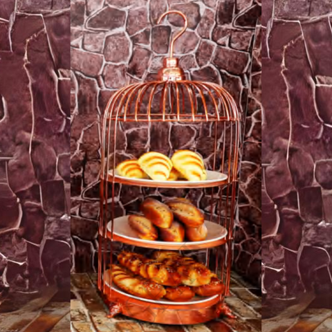 TopStyle Gold 3-Tier Bird Cage High Tea Stand Large