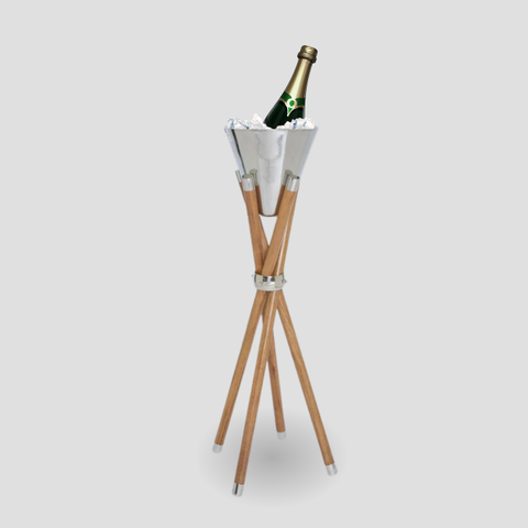champagne bucket with stand with ice and champagne bucket
