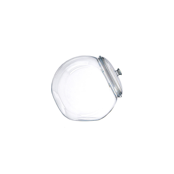 Clear glass jar with a lid on a white background