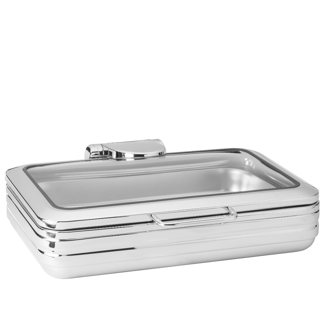 Rosseto De Luxe Rectangle Stainless Steel Chafing Dish with Glass Lid CP401