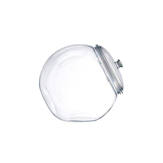 Clear glass jar with a glass lid on a white background

