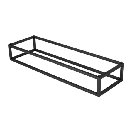 long low Black metal shelf on a white background