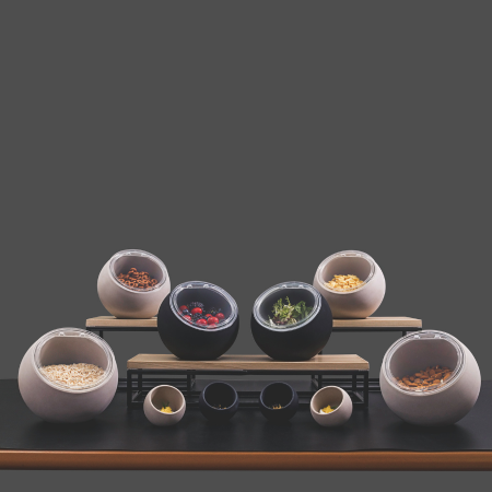 set of melamine pod bowls with risers