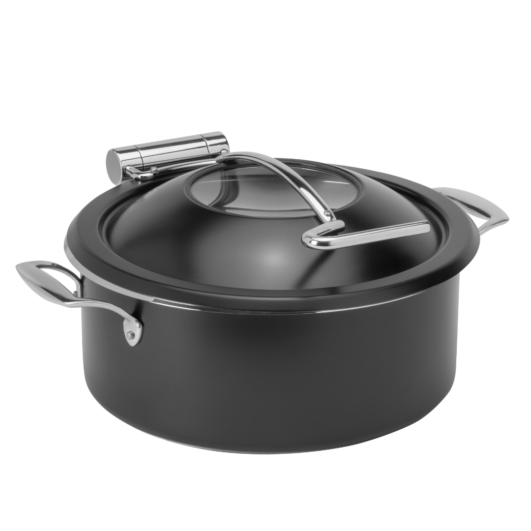 Rosseto Black Chafing Pot with Soft Closing Lid & Stainless Steel Food Pan 4.5L
