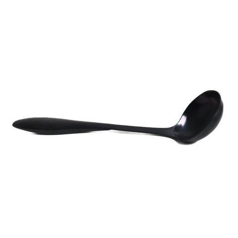 matte black serving ladle on a white background