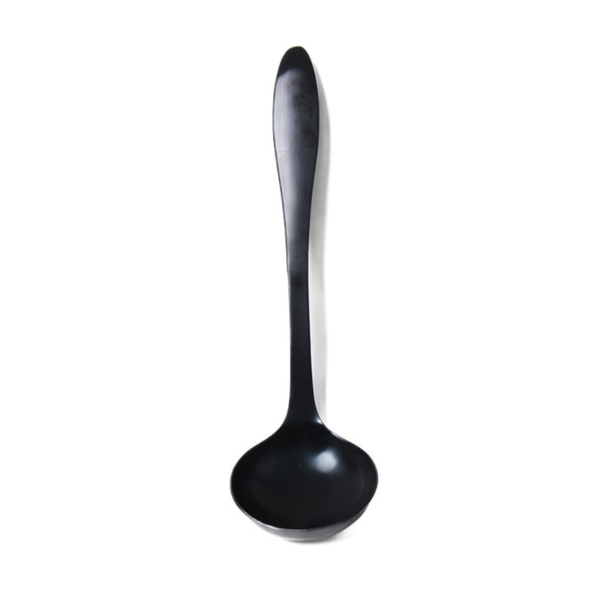 portrait matte black ladle on a white background