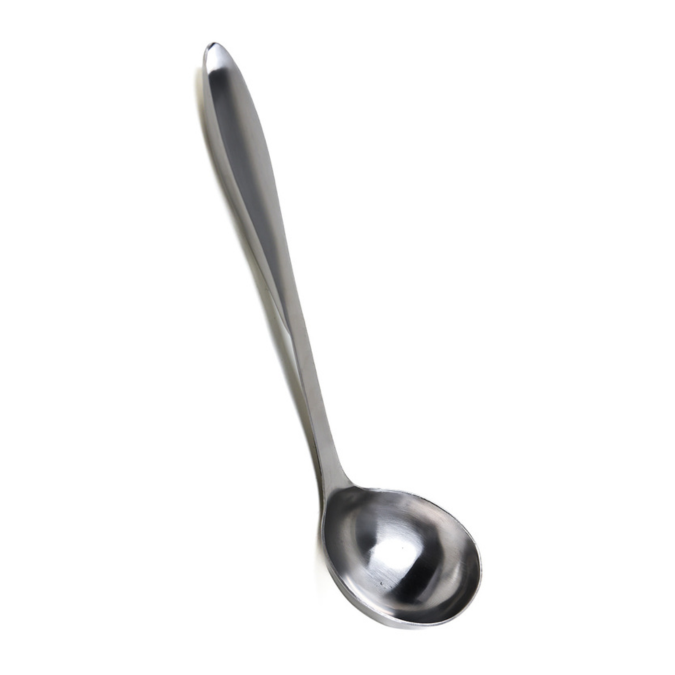 portrait stainless steel ladle on a white background