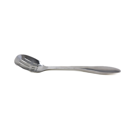 slotted serving spoon on white background