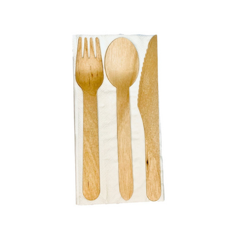 Disposable Wooden Cutlery Set with Napkin - compostable