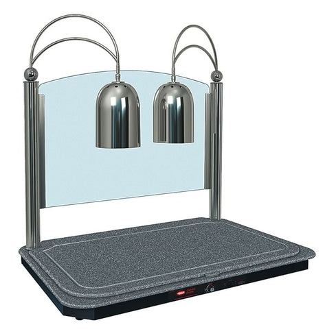 Decorative Glo Ray Carving Station with 2 x Overhead Lights, with a rectangular swanstone heated base and sneeze guard